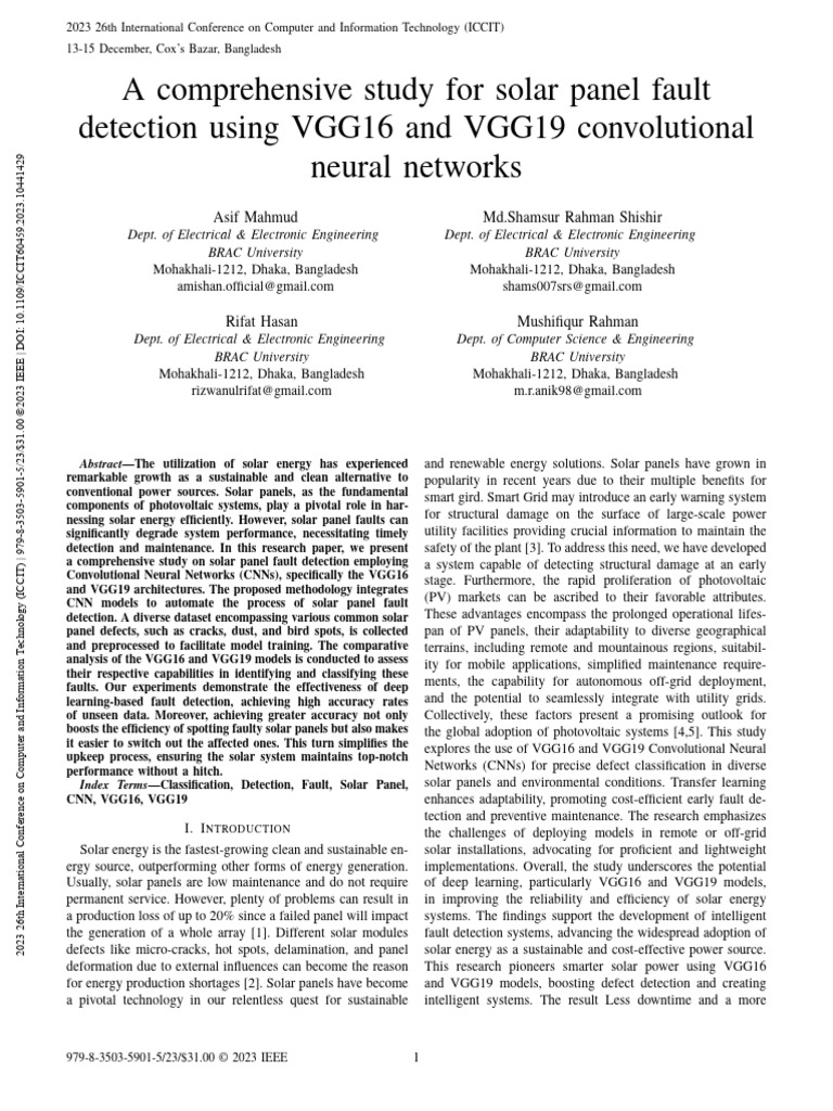 A Comprehensive Study For Solar Panel Fault Detection Using VGG16 and ...