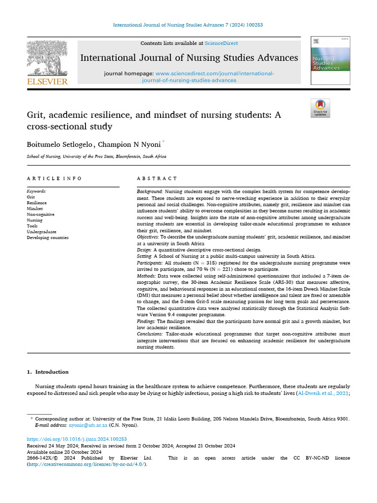 Grit, Academic Resilience, and Mindset of Nursing Students | PDF ...