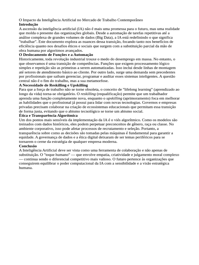 O Impacto Da Inteligência Artificial No Mercado de Trabalho ...
