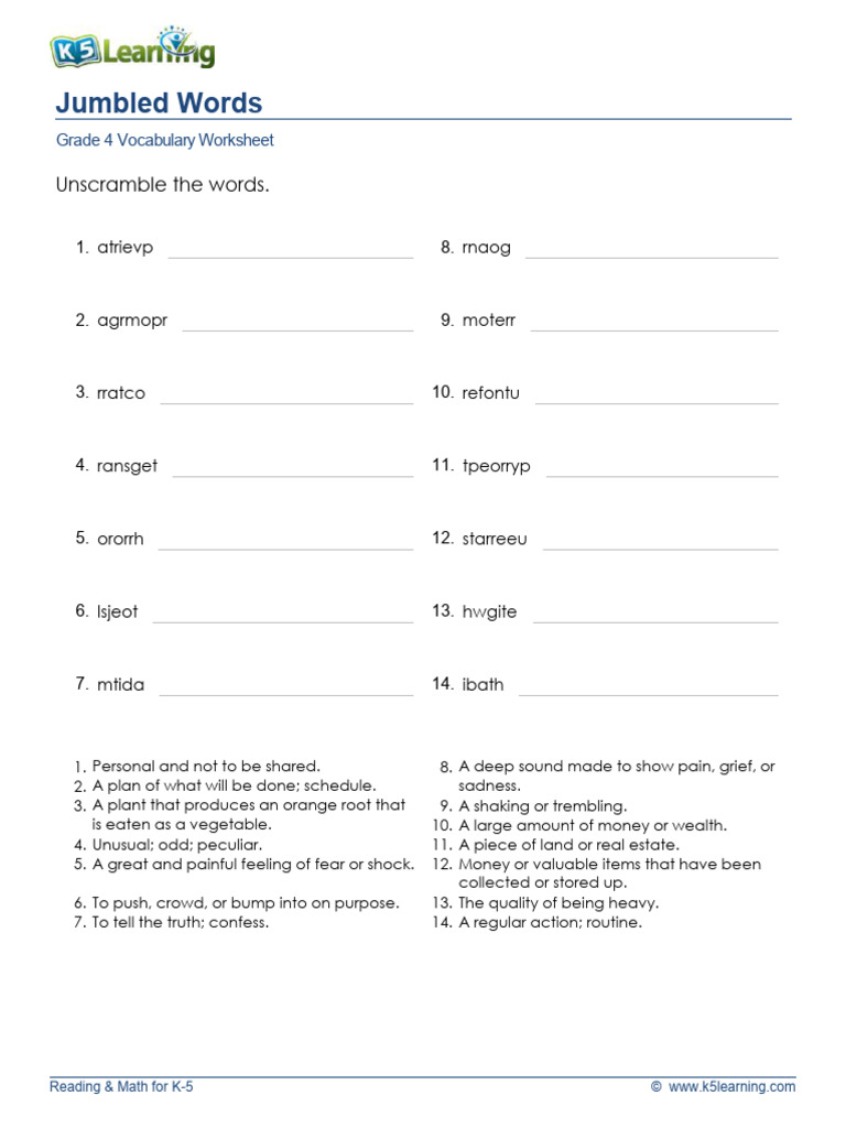 4th Grade Jumbled Words 2 | PDF | Chess Openings | Chess