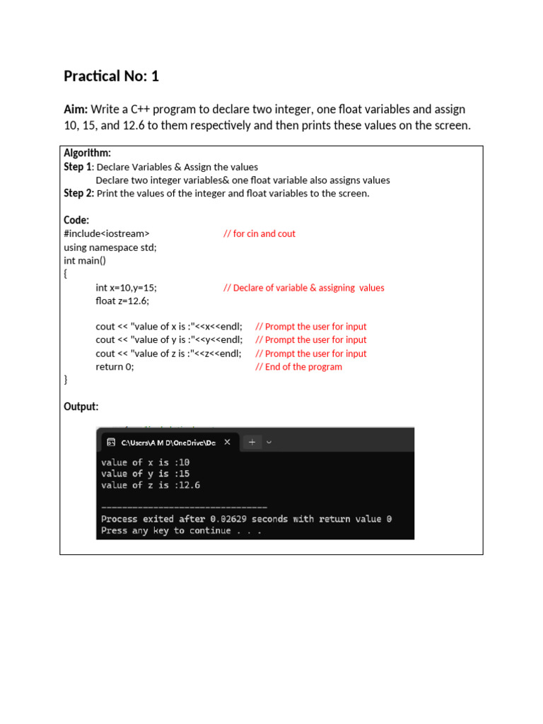 C++ Practical 1 | PDF