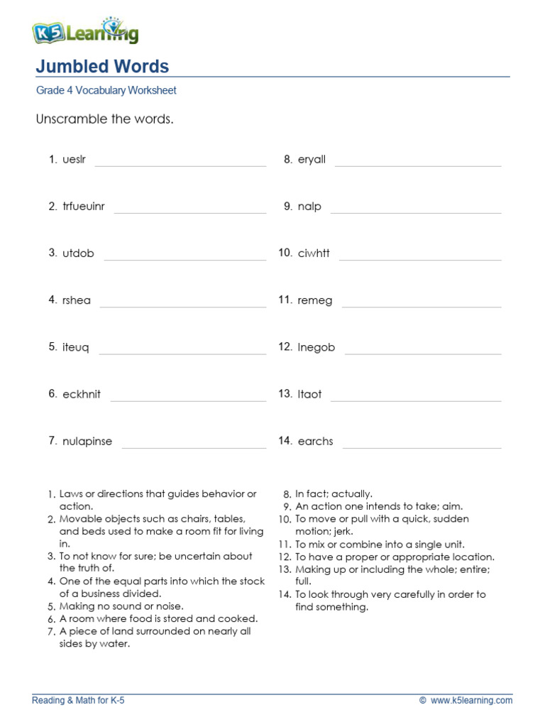 4th Grade Jumbled Words 5 | PDF | Chess Theory | Chess
