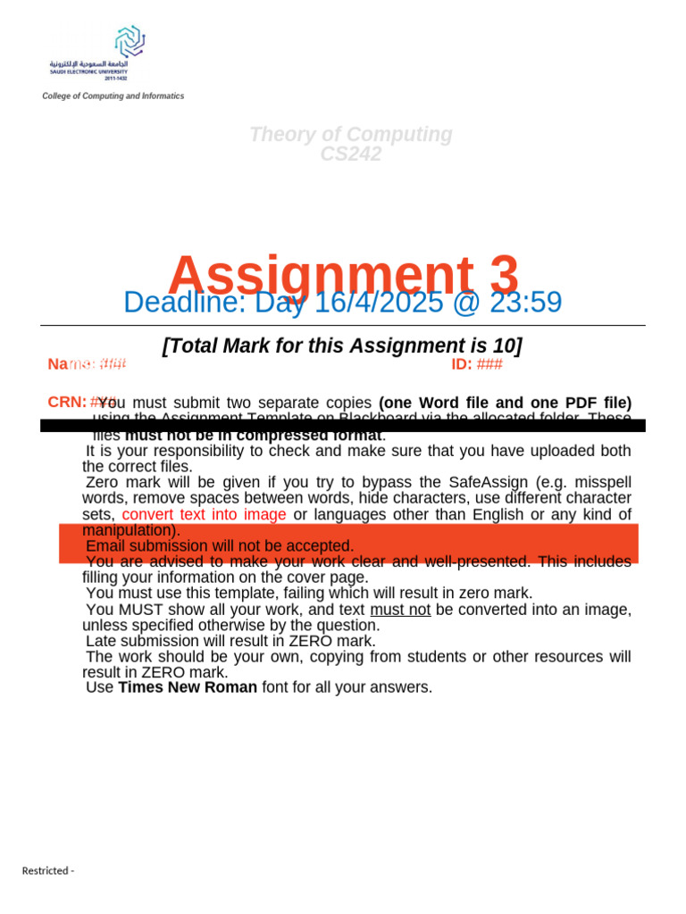 CS242 - Assignment3 Theory of Computing Computer Science | PDF ...