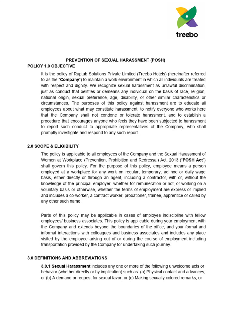 POSH Policy Updated 13th Jan 2020 (1) | PDF | Sexual Harassment ...