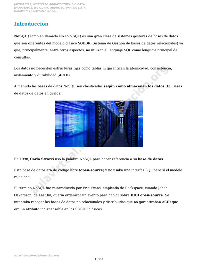 Unidad 3-Sistemas Nosql. | PDF | No Sql | Bases de datos