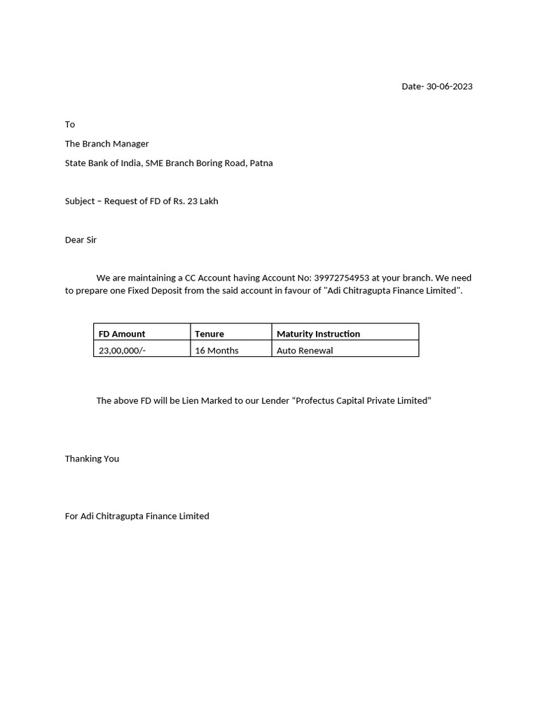 FD Request Letter | PDF