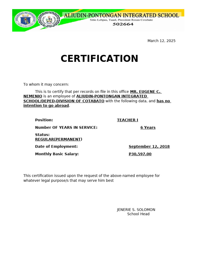 Certification For Loan | PDF