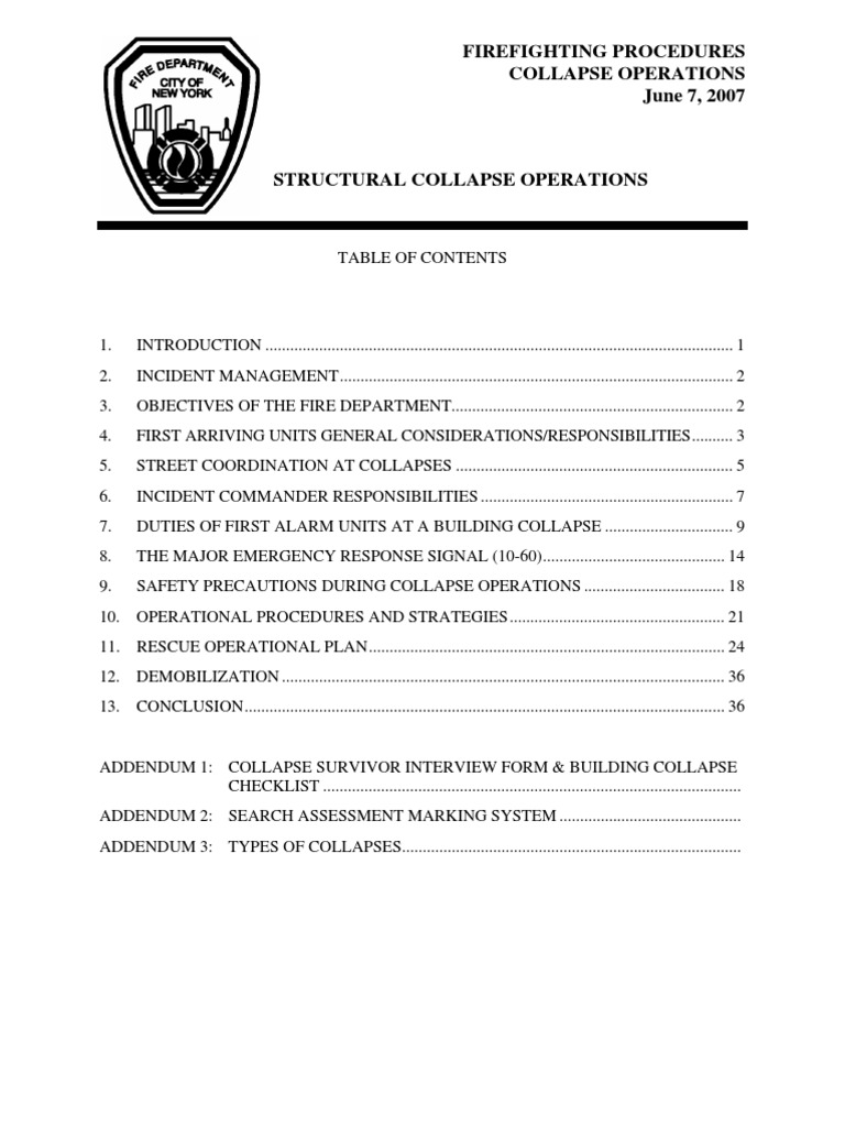 Firefighting Procedures Collapse Operations June 7, 2007 | PDF | New ...