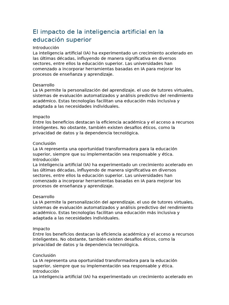El Impacto de La Inteligencia Artificial en La Educación Superior | PDF ...