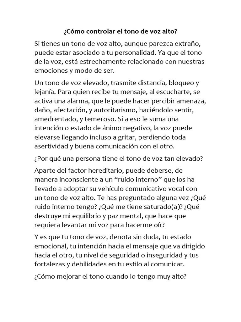 Cómo Controlar El Tono de Voz Alto | PDF