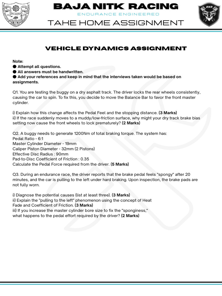 Baja Assignment | PDF | Brake | Steering