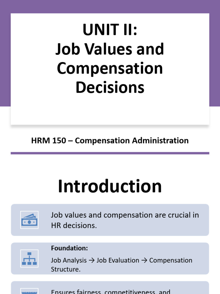 UNIT II Job Values and Compensation Decisions ...