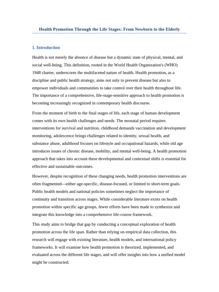 Health Promotion Life Stages Proposal | PDF | Health Promotion ...