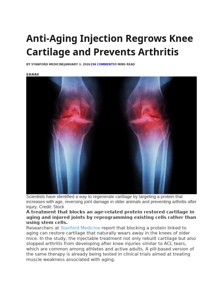 Anti-Aging Injection Regrows Knee Cartilage and Prevents Arthritis ...