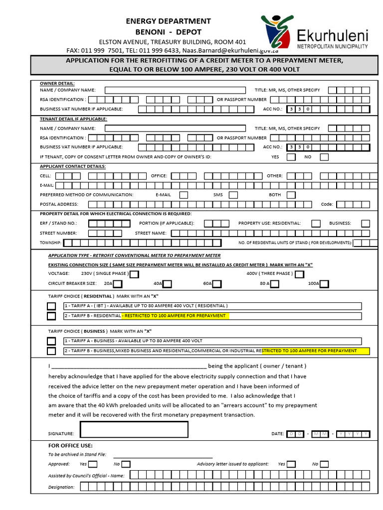 Form PP 201211 Benoni | PDF | Mains Electricity | Volt