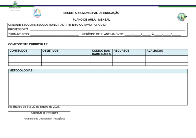 Plano de Aula 2026 Modelo Atualizado | PDF