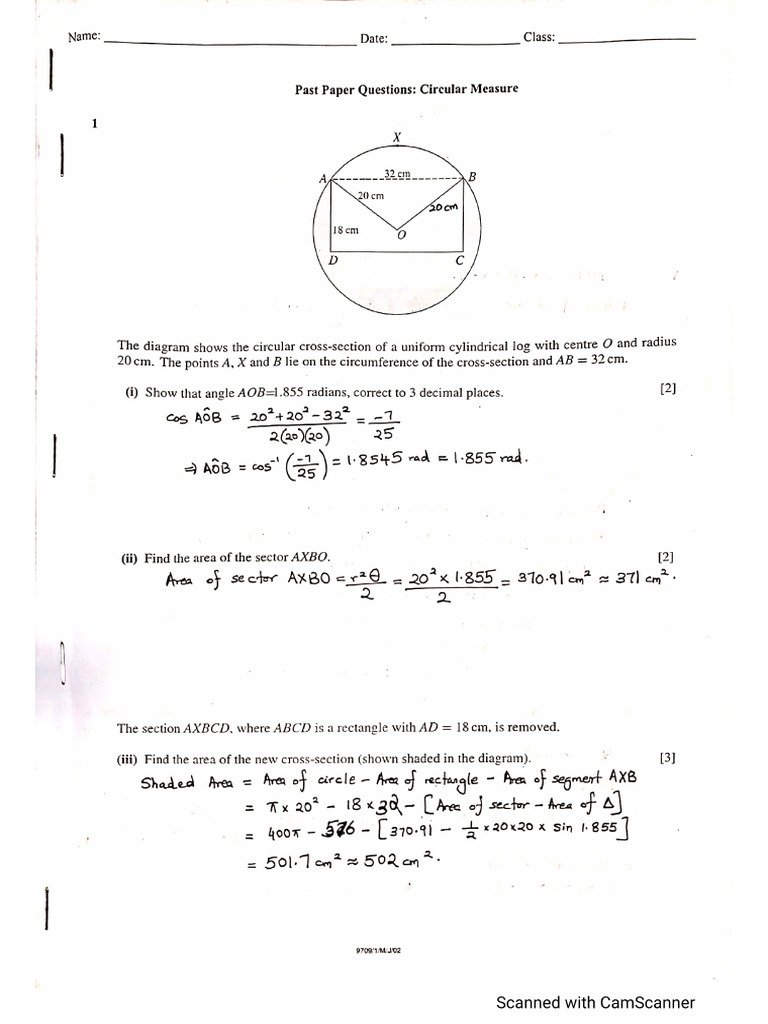 Past Paper Questions Circular Measure Solutions | PDF