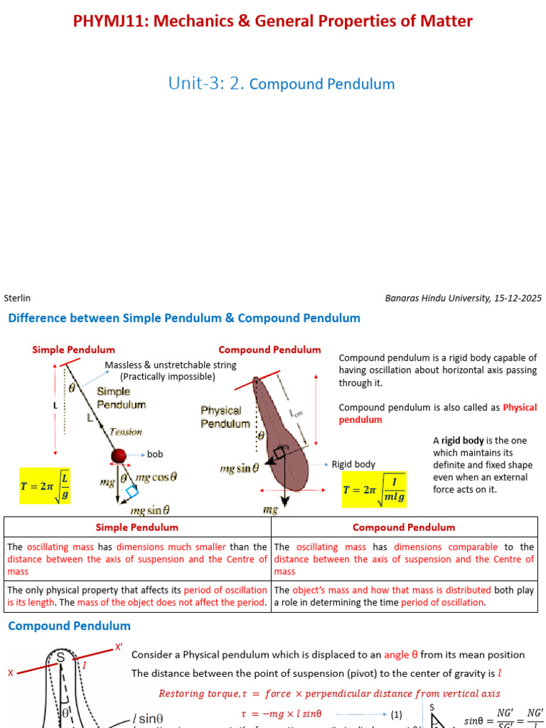 Compound Pendulum | PDF | Pendulum | Oscillation
