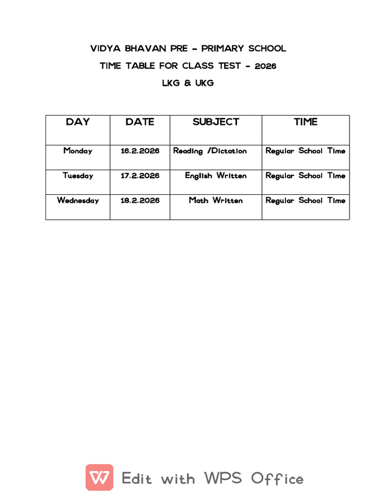 Timetable Class Test 2026 | PDF