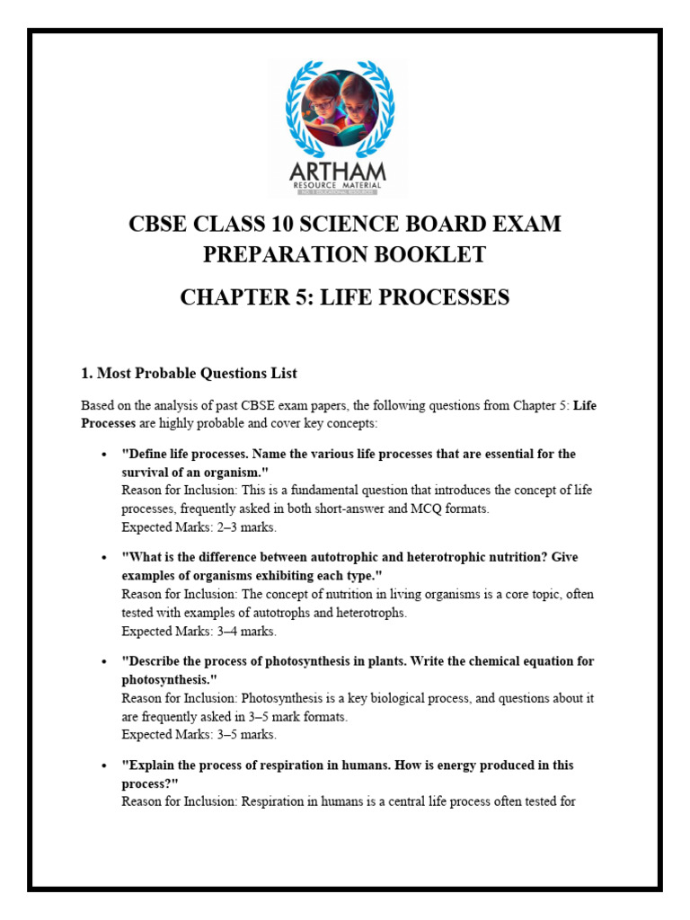 CBSE Class 10 Science Board Exam Preparation Booklet For Chapter 5 ...