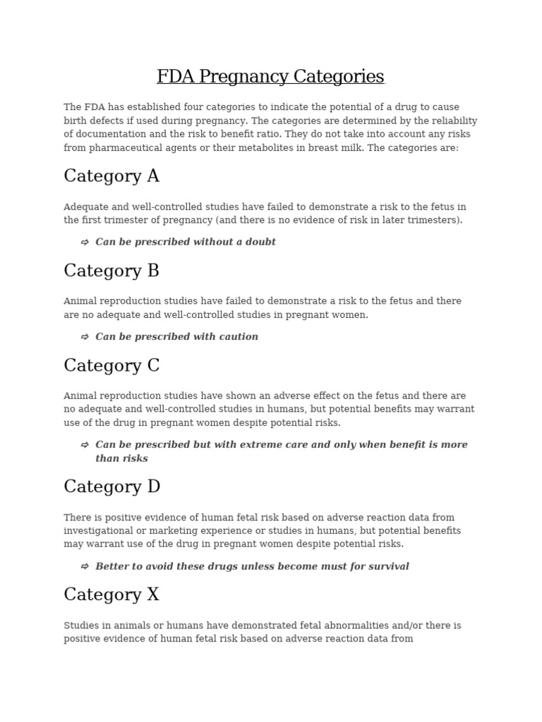 FDA Pregnancy Categories | PDF