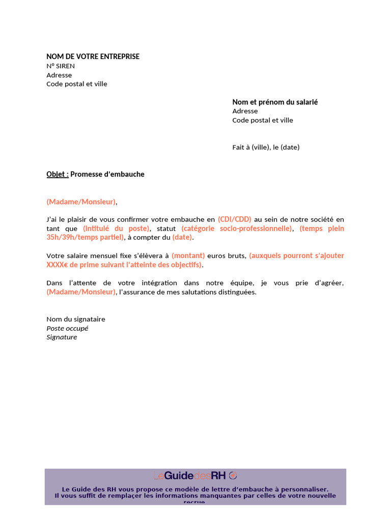 Modele Promesse Embauche | PDF