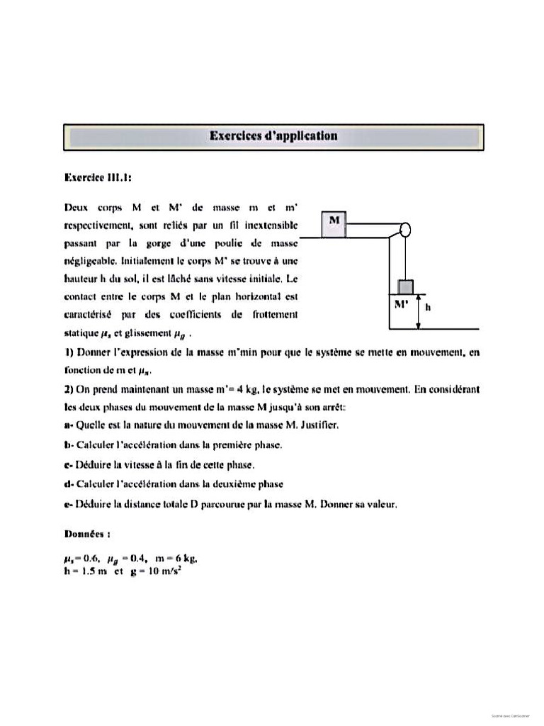 TD & Correction de Chapitre 4 Dynamique Du Point Matériel. | PDF