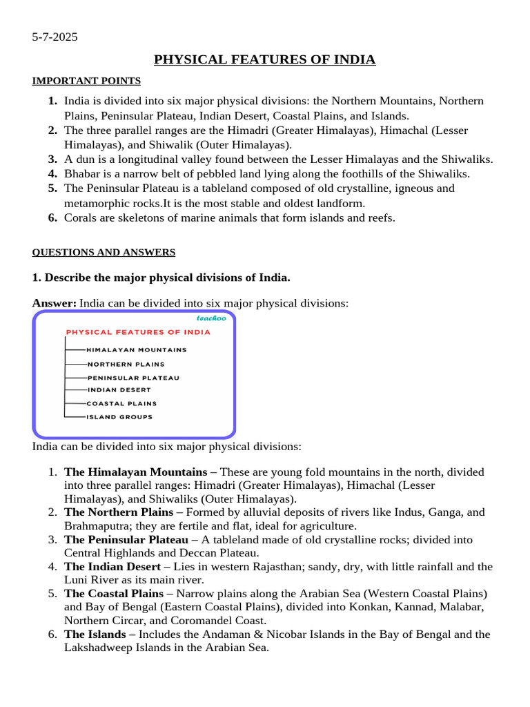 Physical Features of India | PDF | Himalayas | Earth Sciences
