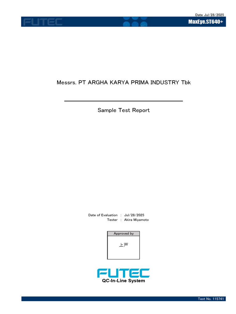 Sample Test Report PT Argha Karya (Metalize) | PDF | Optics | Camera