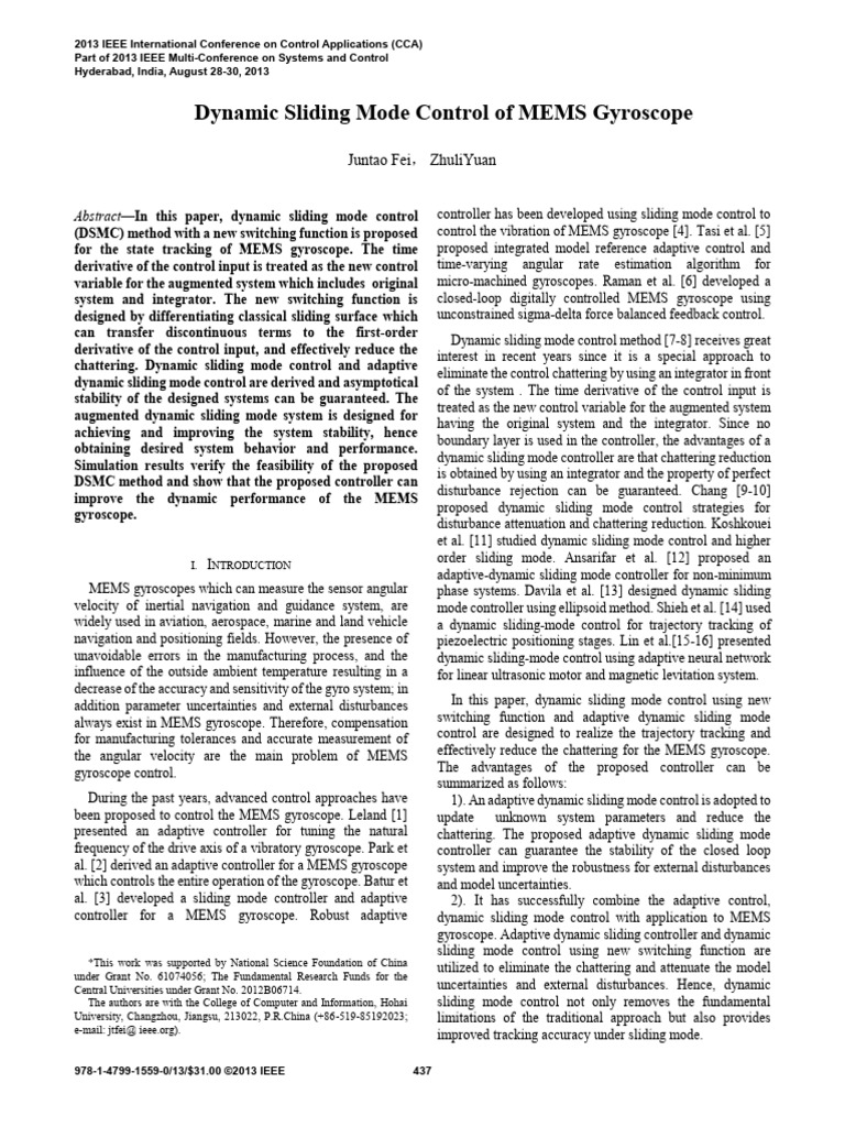 Dynamic Sliding Mode Control of MEMS Gyroscope | PDF | Inertial ...