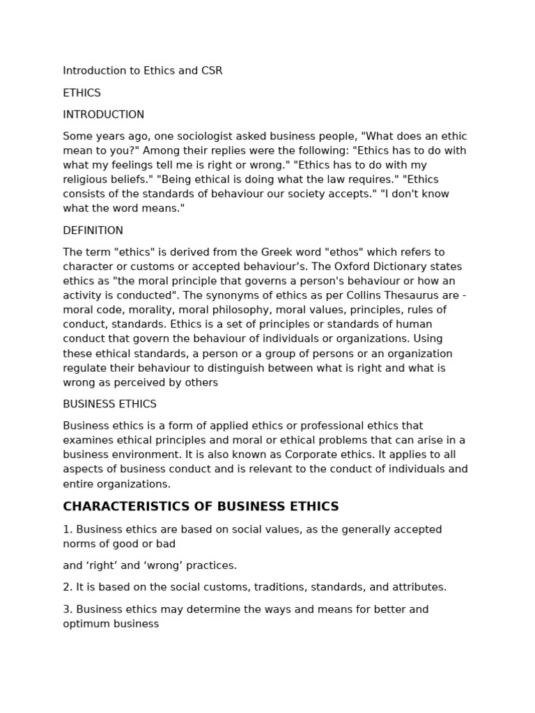Introduction To Ethics and CSR | PDF | Corporate Social Responsibility ...