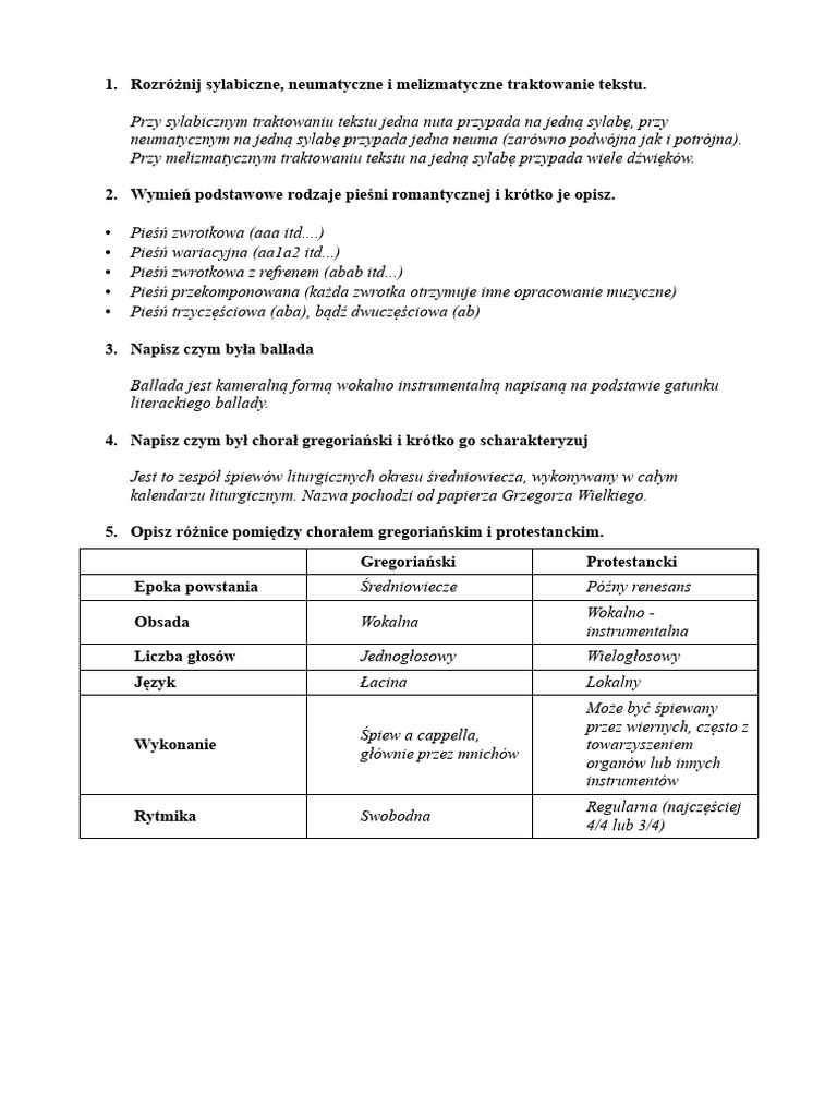 Sprawdzian - Formy - Formy Wokalne - Rozwiązane | PDF