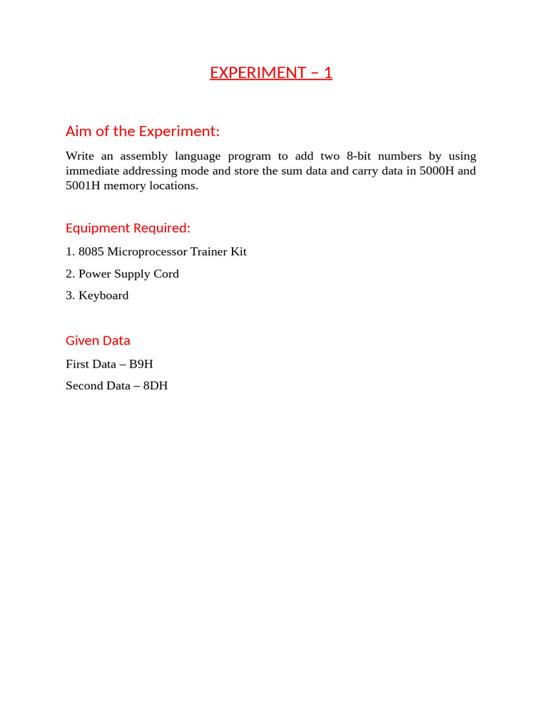 Eperiment 1 | PDF | Assembly Language | Computer Engineering