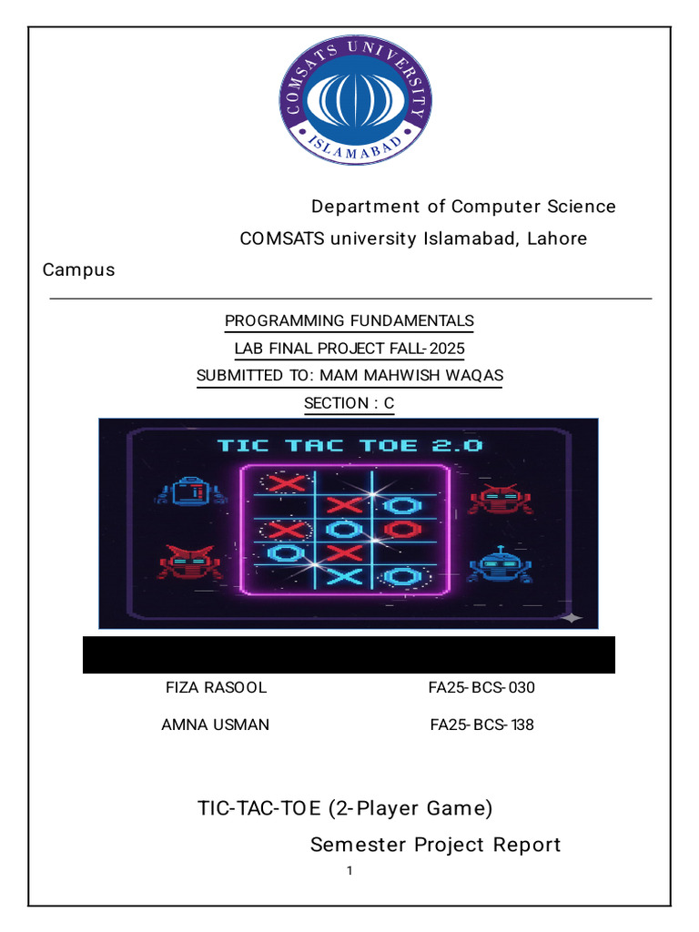 Tic Tac Toe Game Report | PDF | Software Engineering | Computing