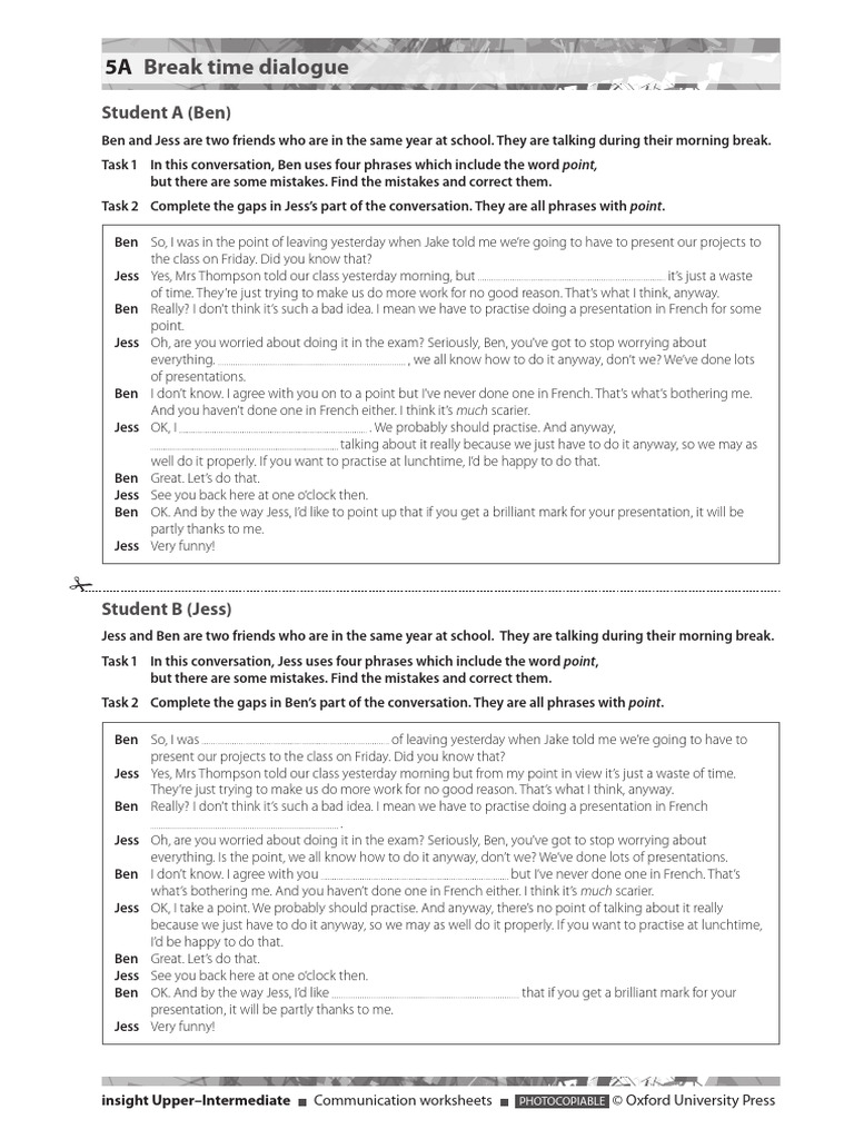 5A Break Time Dialogue | PDF | Human Communication