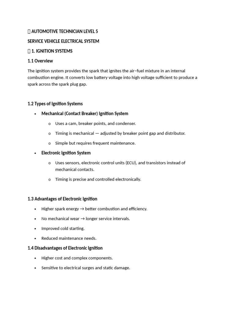 Vehicle Electrical System Notes | PDF | Ignition System | Capacitor