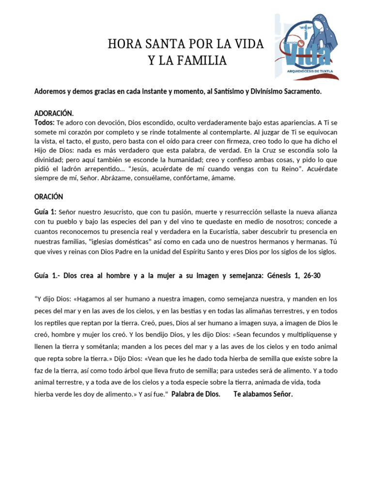 Hora Santa Por La Vida. Actualizada. | PDF | María, madre de Jesús ...
