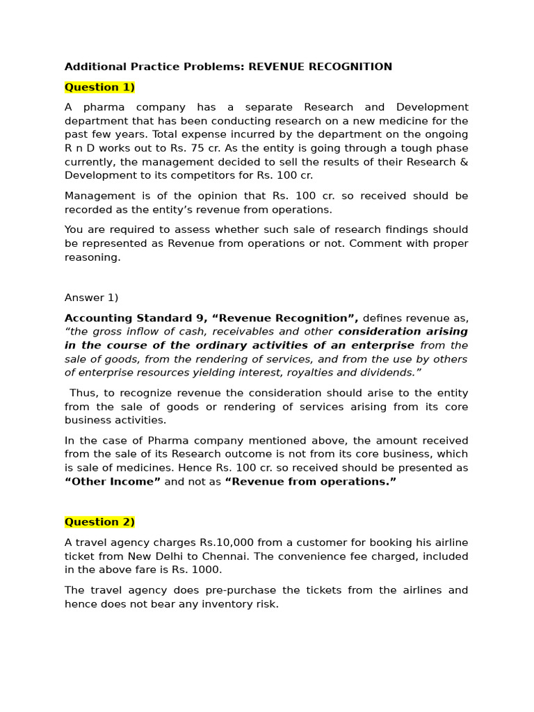 Additional Practice Problems - Module 4 Revenue Recognition | PDF ...