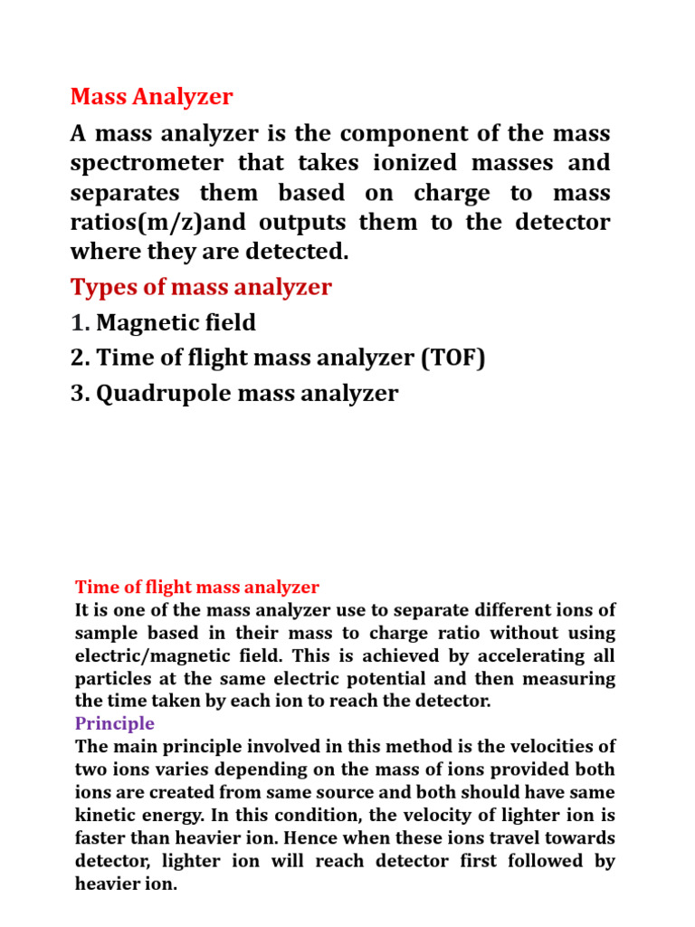 Mass Analyser in Mass Spectrometry | PDF | Mass Spectrometry | Time Of ...