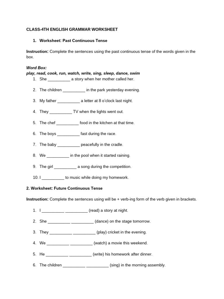 Class 4 TH English Grammar Worksheet | PDF | Chess Theory