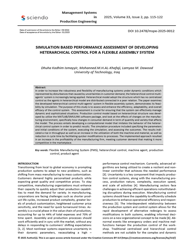 Simulation Based Performance Assessment of Developing Heterarchical ...