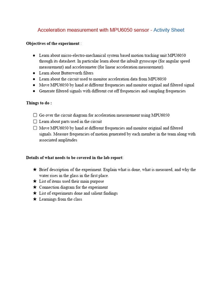 Acceleration Measurement With MPU6050 Sensor | PDF