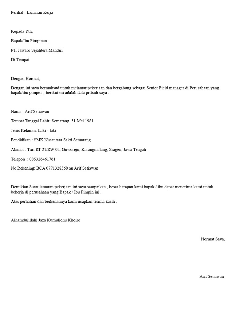 Surat Lamaran Kerja - Arif Setiawan 2026.docx - 20260105 - 215543 ...