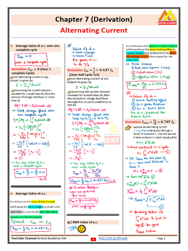 Chap 7P Alternating Current (Derivation) PDF | PDF | Ac Power ...