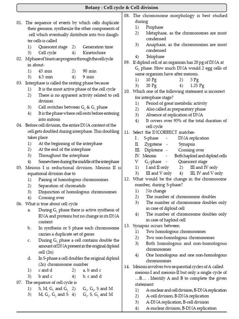 Cell & Cell Division Revision | PDF | Meiosis | Mitosis