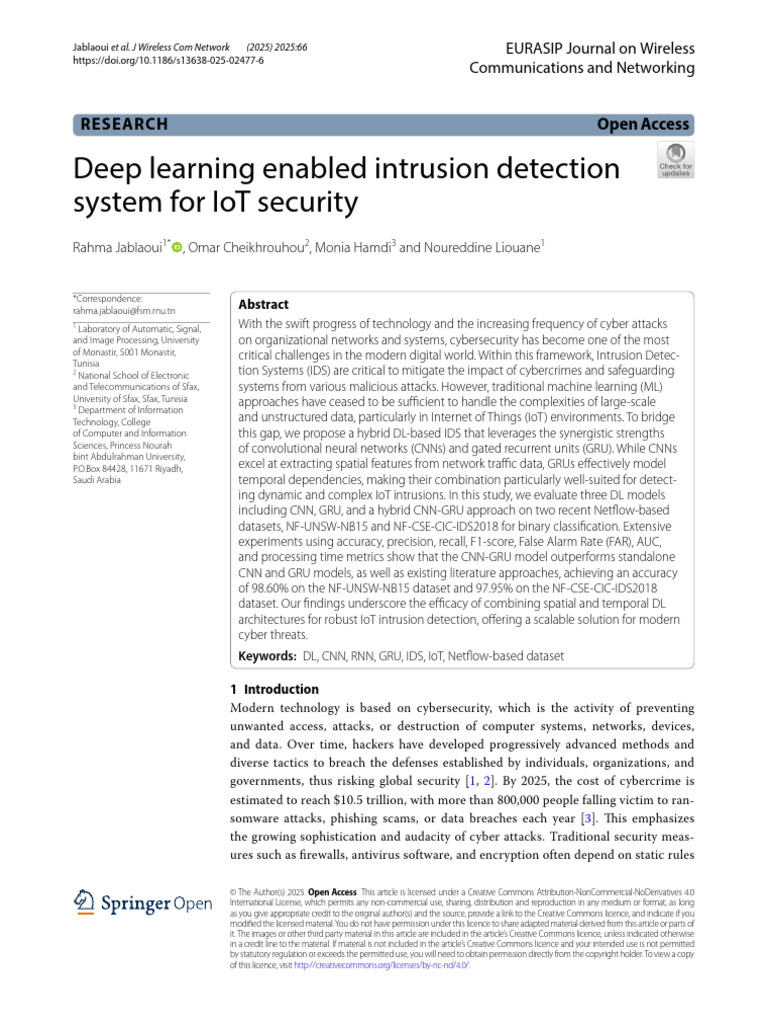 Deep Learning Enabled Intrusion Detection System For Iot Security | PDF ...