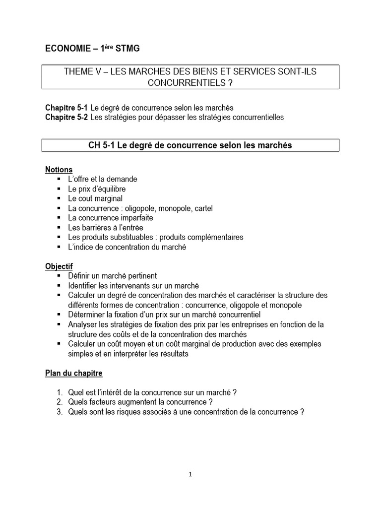 Chap 5-1 Le Degré de Concurrence | PDF | Prix | Offre et demande