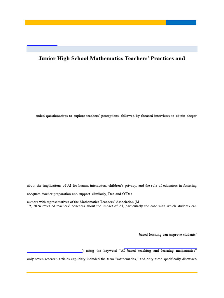Junior High School Mathematics Teachers' Practices and Perceptions of ...