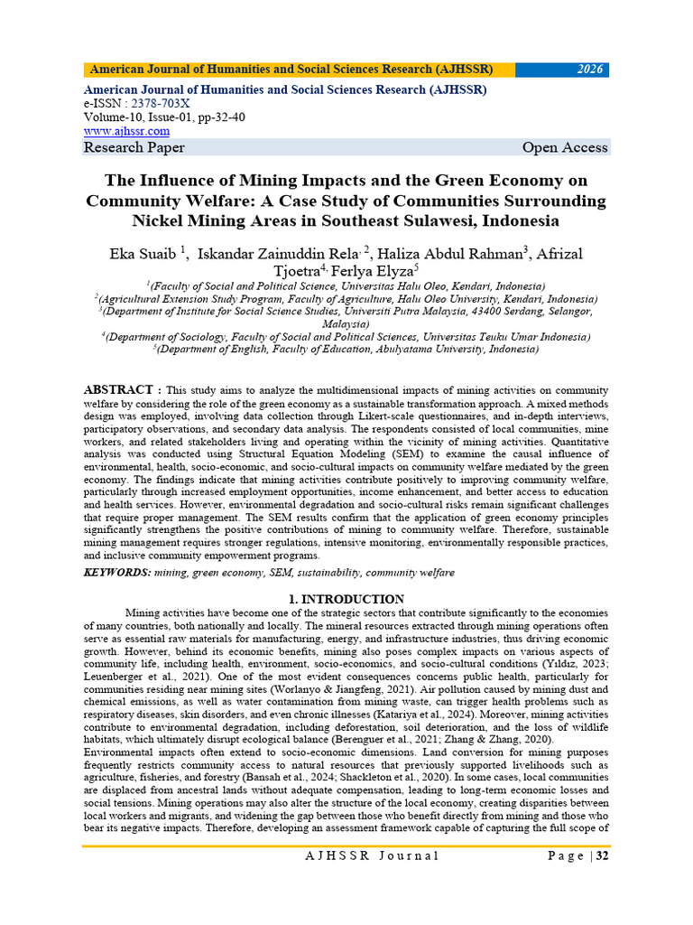 The Influence of Mining Impacts and The Green Economy On Community ...