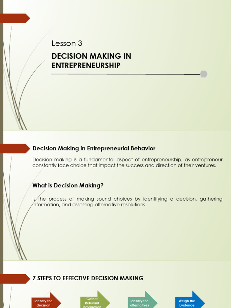 Entrep 101 - Lesson 3 | PDF | Decision Making | Entrepreneurship